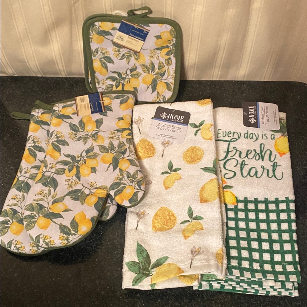 100% Cotton 7 Piece Lemon Kitchen Towel/Oven Mitt Set